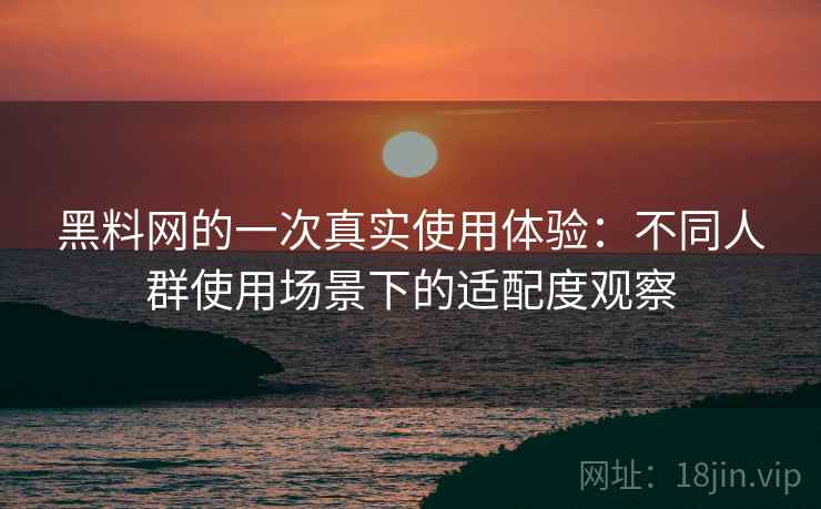 黑料网的一次真实使用体验：不同人群使用场景下的适配度观察